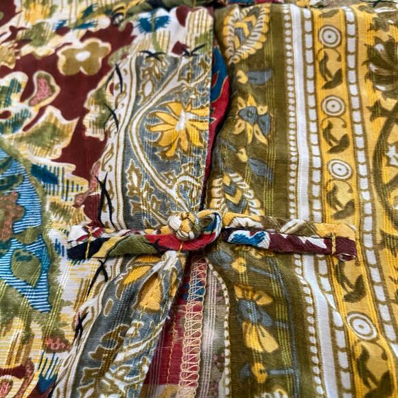 Citron Patchwork Silk Blend Blouse Women’s Size Medium Asian Inspired Boho - Picture 3 of 9